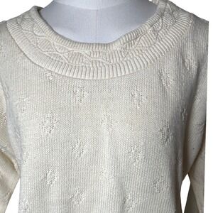Vintage Ivory Textured Knit Sweater One Resource USA NWT‎ Shoulder Pad M